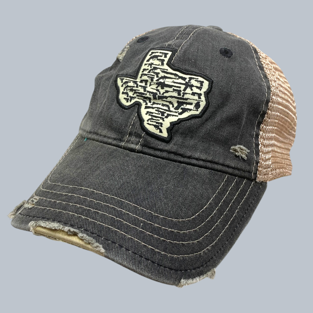 Mason Jar Label Texas Patch Distressed Trucker Hat Mesh Snapback Cap Firearms